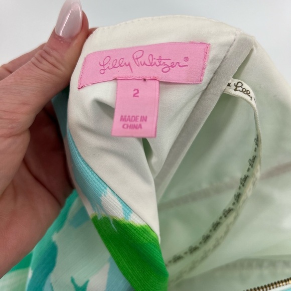 Lilly Pulitzer Tansy Strapless Dress Poolside Blue and Green White Detail Size 2 - Picture 8 of 13